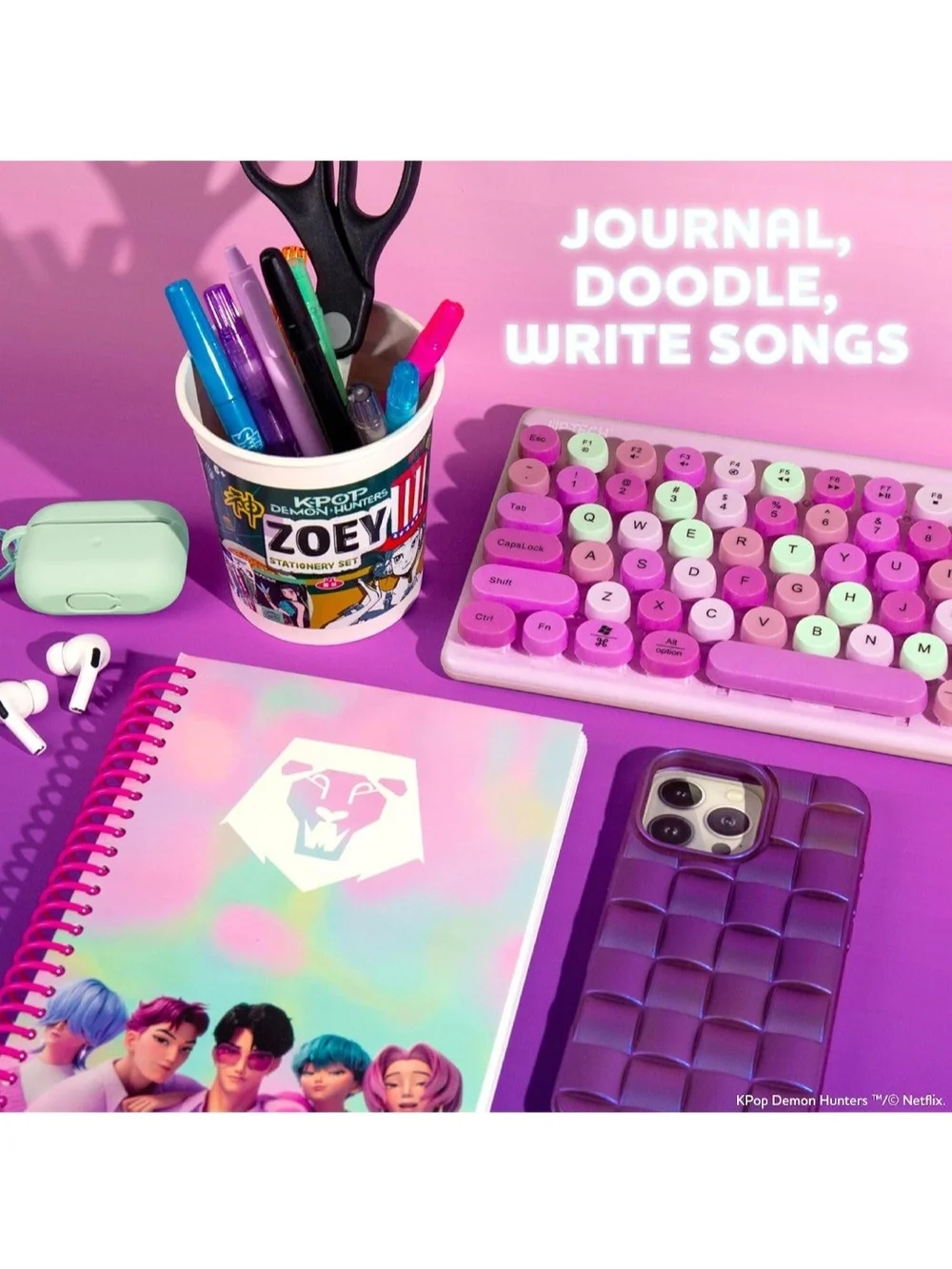 💜 K-Pop Demon Hunters Spiral Notebook- Huntrix, Saja Boys, or Derpy (Choose 1)